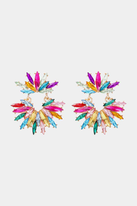 Color-One Size-Flower Shape Glass Stone Dangle Earrings-Fancey Boutique