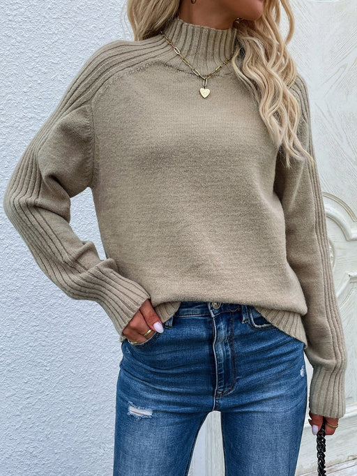 Color-Khaki Green-Autumn Winter New Solid Color Sweater Turtleneck Pullover Loose Women Clothing Solid Color Autumn Winter Turtleneck Sweater-Fancey Boutique