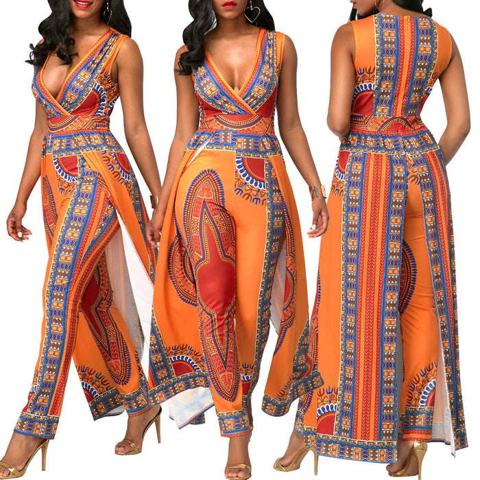 Color-Women Wear Positioning Printing Orange Ethnic Jumpsuit-Fancey Boutique