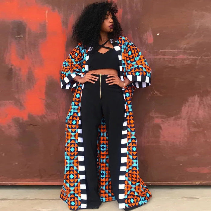 Color-Women Spring Clothing Windbreaker African Ethnic Women Coat Long Printed-Fancey Boutique