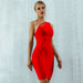 Color-Red-Summer Women Tight Bandage One-Piece Dress One Shoulder Hollow Out Cutout out Party Evening Dress-Fancey Boutique