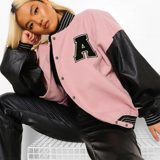 Color-Women Clothing Varsity Jacket Women Autumn Winter Hip Hop Fleece Padded Jacket-Fancey Boutique