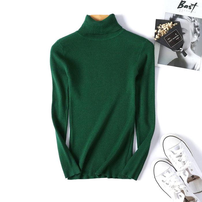 Color-Women Turtleneck Sweater Women Long Sleeve Slim Fit Slimming Solid Color Korean Fresh Knitted Women Bottoming Shirt-Fancey Boutique