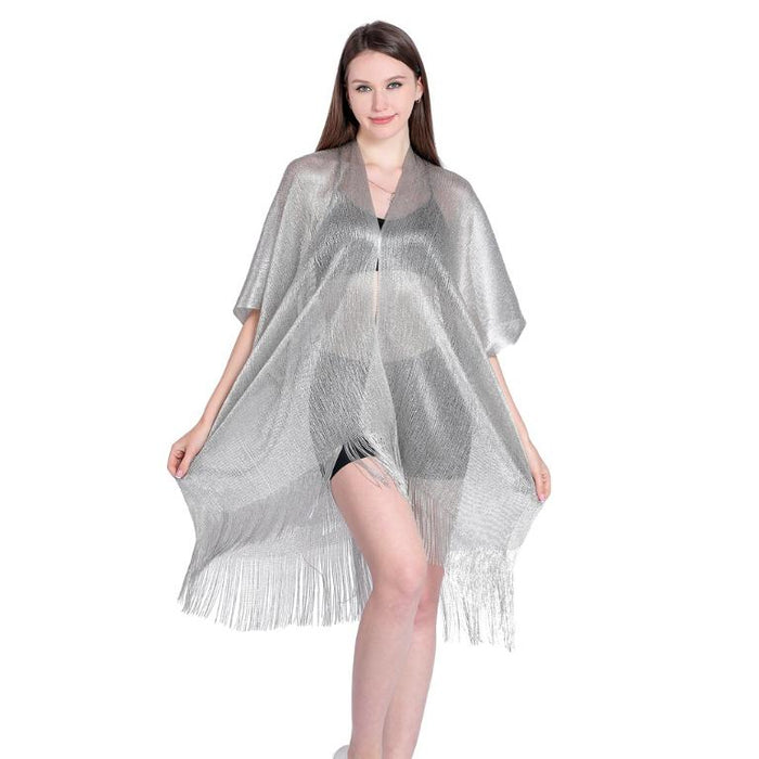 Color-Silver-Tassel Gold Bikini Cover Up Sexy Beach Dress Tunics For Women Beachwear Summer See Through Swimsuit Cover-Ups Kaftan-Fancey Boutique