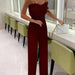 Color-Burgundy-Spring Summer Feather Tube Top Sexy Jumpsuit-Fancey Boutique