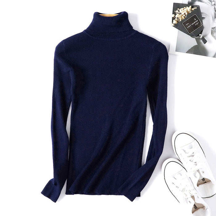 Color-royal blue-Women Turtleneck Sweater Women Long Sleeve Slim Fit Slimming Solid Color Korean Fresh Knitted Women Bottoming Shirt-Fancey Boutique