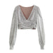 Color-Silver-Women Clothing Party Puff Sleeve Sequined Blouse Long Sleeve Top-Fancey Boutique