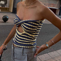 Color-Vacation Sexy Stripes Sweaters Tube Top Vest Top Women-Fancey Boutique
