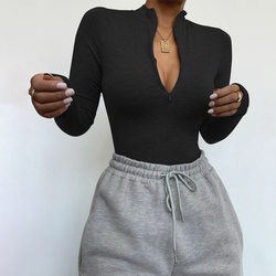 Color-Long-sleeve Zipper Slim Fit Slim Looking Base Bodysuit Autumn-Fancey Boutique