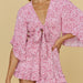 Color-Early Spring New Positioning Printing Deep V Plunge Plunge neck Chest Lace up Fitted Waist Romper-Fancey Boutique