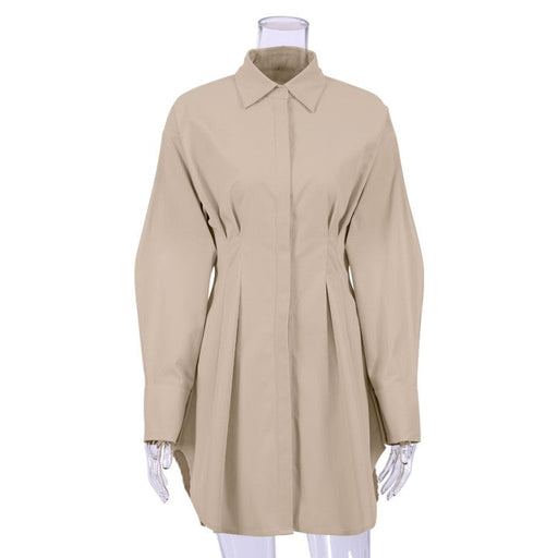 Color-Khaki-Early Autumn Women Wear French Shirt Dress Tight Waist Elegant Slim-Fit Long Sleeves Slim Fit Retro Minority Dress-Fancey Boutique