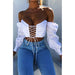 Color-Solid Color off Shoulder Women Tube Top Lace up Bare Cropped Slim Fit T shirt Women Clothing-Fancey Boutique