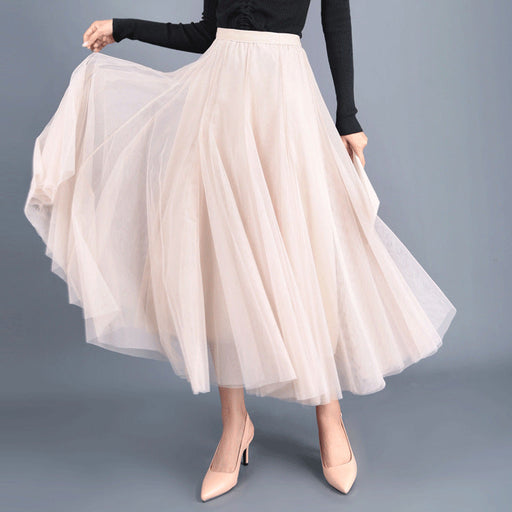 Color-Apricot-Spring Swing Puffy Ankle Length Skirt High Waist Slim Fit Fairy Skirt Tulle Skirt A Line Skirt-Fancey Boutique