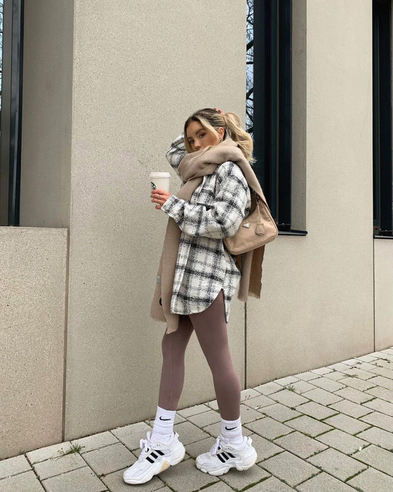 Color-Blogger Street Coarse Woolen Loose Long Classic Retro Plaid Woolen Coat Women-Fancey Boutique