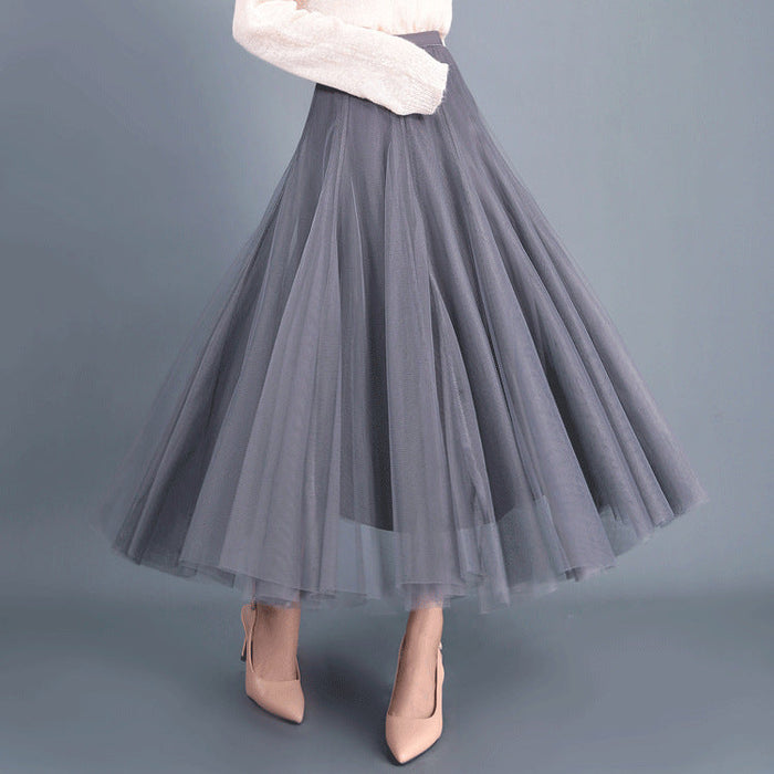 Color-Gray-Spring Swing Puffy Ankle Length Skirt High Waist Slim Fit Fairy Skirt Tulle Skirt A Line Skirt-Fancey Boutique