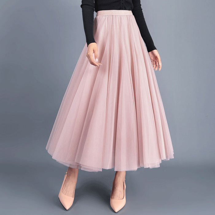 Color-Pink-Spring Swing Puffy Ankle Length Skirt High Waist Slim Fit Fairy Skirt Tulle Skirt A Line Skirt-Fancey Boutique