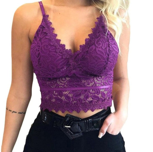 Color-Purple-Sexy Goddess Hazy Sexy Charming Hollow Out Cutout Lace Thin Strap Triangle Cup Bra Wireless Backless Women Underwear-Fancey Boutique