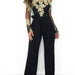 Color-Black Golden Edge-Clothing Casual Women Water Soluble Lace off Neck Wide Leg Jumpsuit-Fancey Boutique