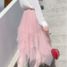 Color-Pink-Spring Autumn Irregular Asymmetric Bottom Stitching Puffy Mesh Skirt High Waist Mesh Skirt Fairy Tide Skirt-Fancey Boutique