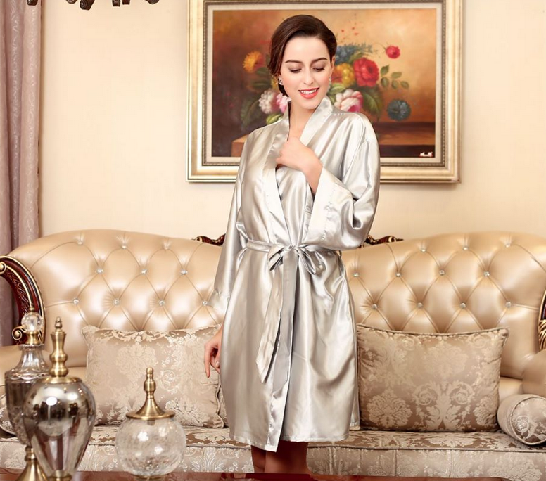 Color-Gray-Pajamas Women Spring Summer Silk Ice Silk Robe Foreigners plus Size Bathrobe Morning Gowns Ladies Summer Loungewear-Fancey Boutique