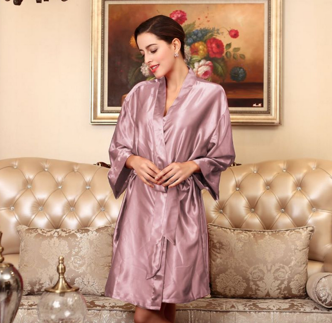 Color-Deep Lotus-Pajamas Women Spring Summer Silk Ice Silk Robe Foreigners plus Size Bathrobe Morning Gowns Ladies Summer Loungewear-Fancey Boutique