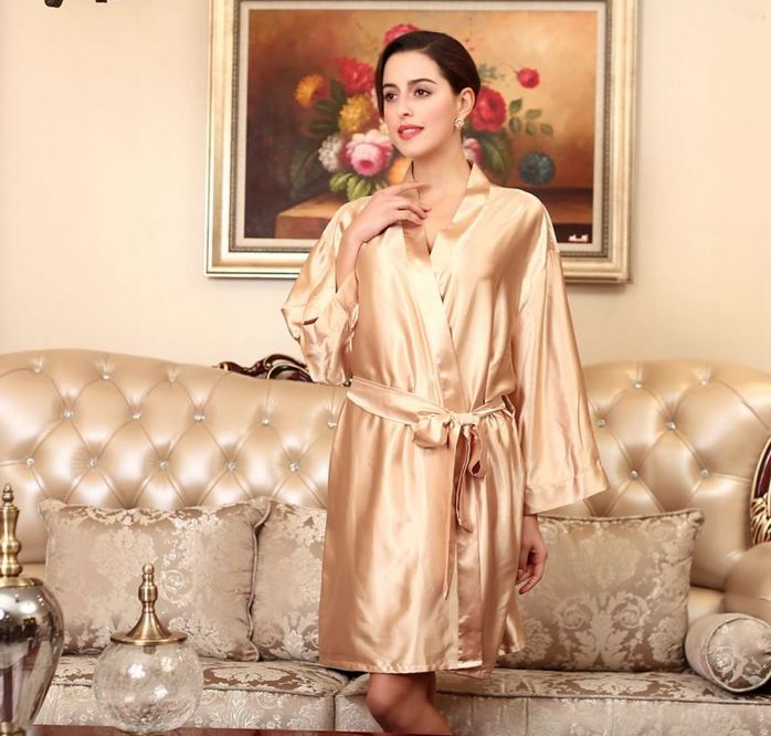 Color-Gold-Pajamas Women Spring Summer Silk Ice Silk Robe Foreigners plus Size Bathrobe Morning Gowns Ladies Summer Loungewear-Fancey Boutique