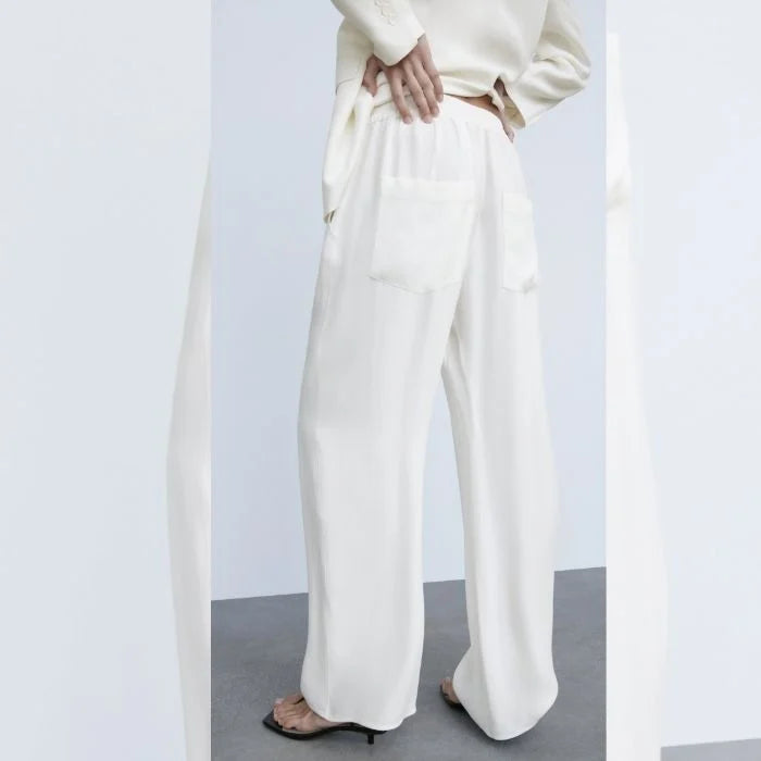 Color-Elastic High Waist Casual Pants Waist Belt Elastic Idle Wide Leg Pants-Fancey Boutique