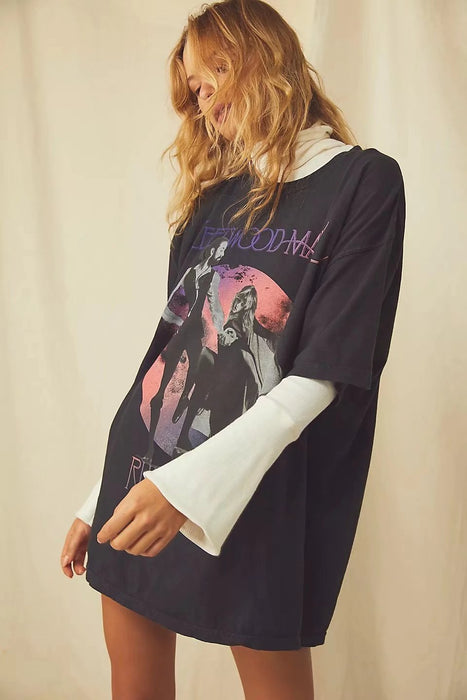 Color-Summer New Women Clothing Pullover Short Sleeve round Neck Loose-Fitting Women T shirt Girl Dance Letter Graphic Printing Graphic-Fancey Boutique