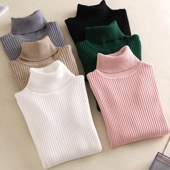 Color-Women Turtleneck Sweater Women Long Sleeve Slim Fit Slimming Solid Color Korean Fresh Knitted Women Bottoming Shirt-Fancey Boutique