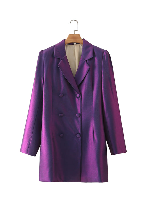 Color-French Retro Autumn Winter Women Clothing Slimming Fashionable Purple Double Breasted Blazer-Fancey Boutique