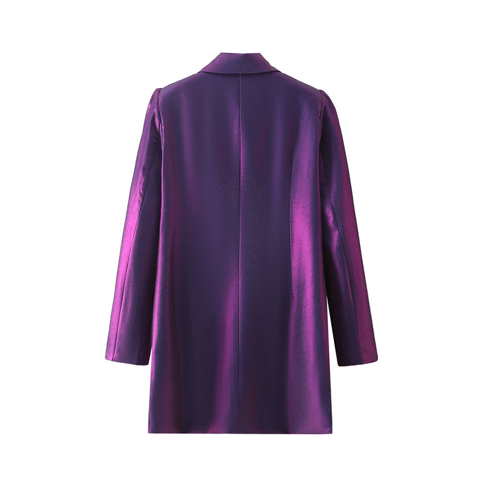Color-French Retro Autumn Winter Women Clothing Slimming Fashionable Purple Double Breasted Blazer-Fancey Boutique
