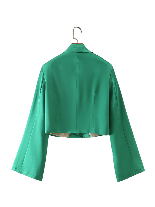 Color-French Retro Women Clothing Slimming Solid Color Satin Short Blazer-Fancey Boutique