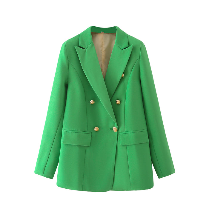 Color-French Retro Spring Women Clothing Slimming Casual Candy Color Metal Buckle Blazer-Fancey Boutique