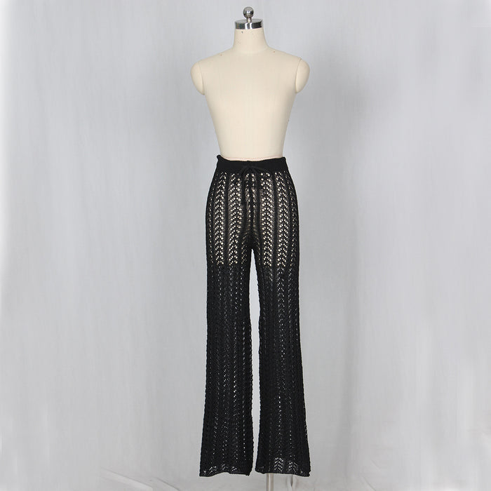 Color-Sexy Women Hollow Out Cutout Knitted Trousers Crocheted Beach Pants-Fancey Boutique