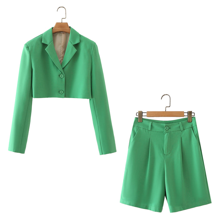 Color-Autumn Women Clothing Green Short Suit Business Suit Shorts-Fancey Boutique