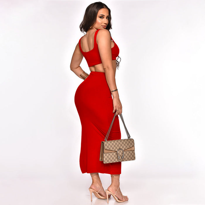 Color-Sexy Sleeveless Tube Top Solid Color Skirt Set Women Clothing-Fancey Boutique