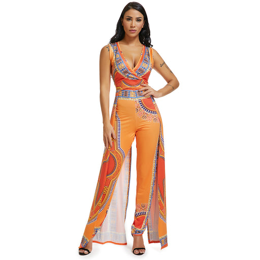 Color-Women Wear Positioning Printing Orange Ethnic Jumpsuit-Fancey Boutique