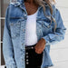 Color-S-Distressed Snap Down Denim Jacket-Fancey Boutique