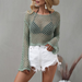 Color-Crochet Spring Summer New Knitwear Bell Sleeve Loose Round Neck Hollow Out Cutout out Sweater Women-Fancey Boutique