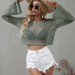 Color-Crochet Spring Summer New Knitwear Bell Sleeve Loose Round Neck Hollow Out Cutout out Sweater Women-Fancey Boutique