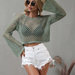 Color-Crochet Spring Summer New Knitwear Bell Sleeve Loose Round Neck Hollow Out Cutout out Sweater Women-Fancey Boutique