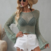 Color-Crochet Spring Summer New Knitwear Bell Sleeve Loose Round Neck Hollow Out Cutout out Sweater Women-Fancey Boutique