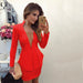 Color-Red-Popular Creative Long Sleeve Deep V Plunge Plunge Women Clothing Women Dress Short Skirt-Fancey Boutique