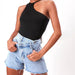 Color-Spring Summer Korean Irregular Asymmetric Criss Cross Waist Loose Wide Leg Pants Women Raw Edge Denim Shorts Women-Fancey Boutique