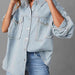 Color-S-Button Down Raw Hem Denim Jacket-Fancey Boutique