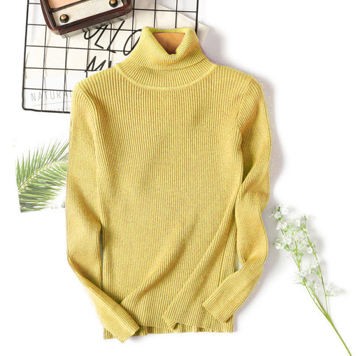 Color-Turmeric-Women Turtleneck Sweater Women Long Sleeve Slim Fit Slimming Solid Color Korean Fresh Knitted Women Bottoming Shirt-Fancey Boutique