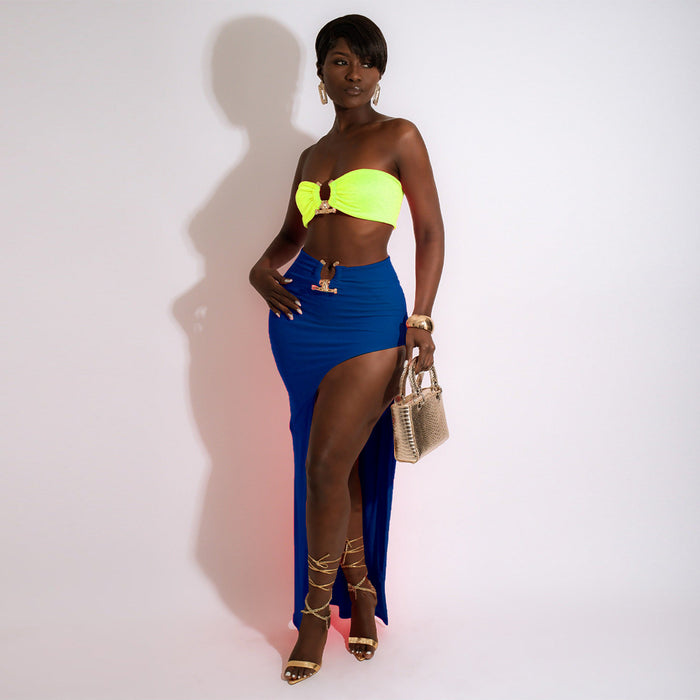 Color-Women Clothing Summer Bandeau Sexy Irregular Asymmetric Skirt Set-Fancey Boutique