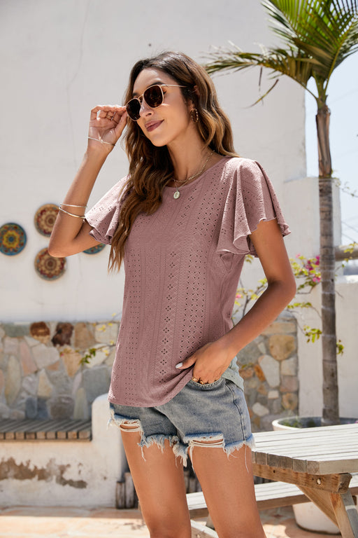 Color-Women Clothing Summer Women T-shirt Ruffle Sleeve Casual Top-Fancey Boutique