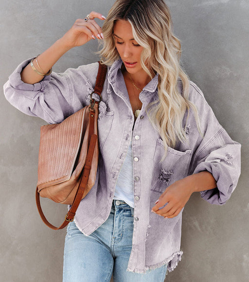 Color-Old Mid Length Ripped Loose Denim Jacket Women Jacket Coat Arrival Multicolor-Fancey Boutique