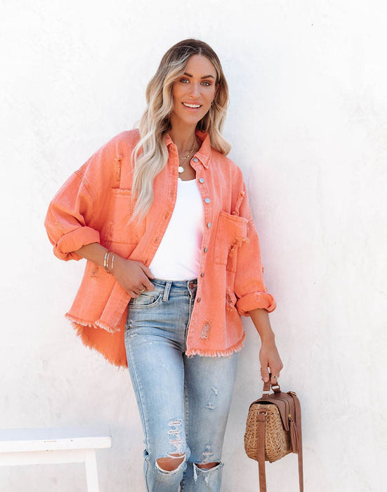 Color-Old Mid Length Ripped Loose Denim Jacket Women Jacket Coat Arrival Multicolor-Fancey Boutique